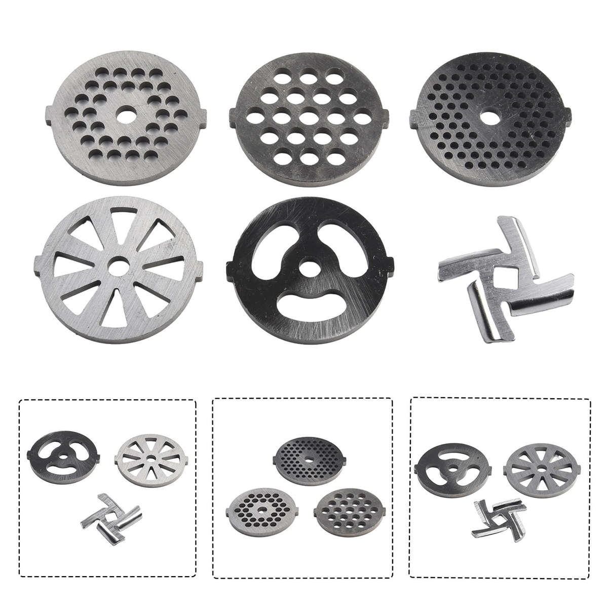 6X Meat Grinder Mixer Plate Discs Stainless Steel Kit-Food Grinders Accessories
