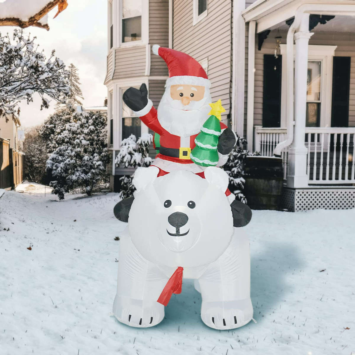 7 ft Light Up Animation Polar Bear & Santa LED Christmas Inflatable Decoration