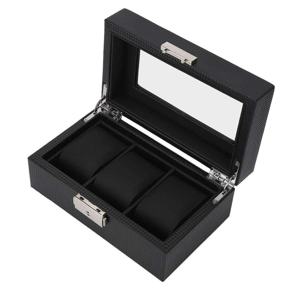 3 Slot Watch Box Lockable Small PU Leather Watch Jewelry Storage Case With C CHW