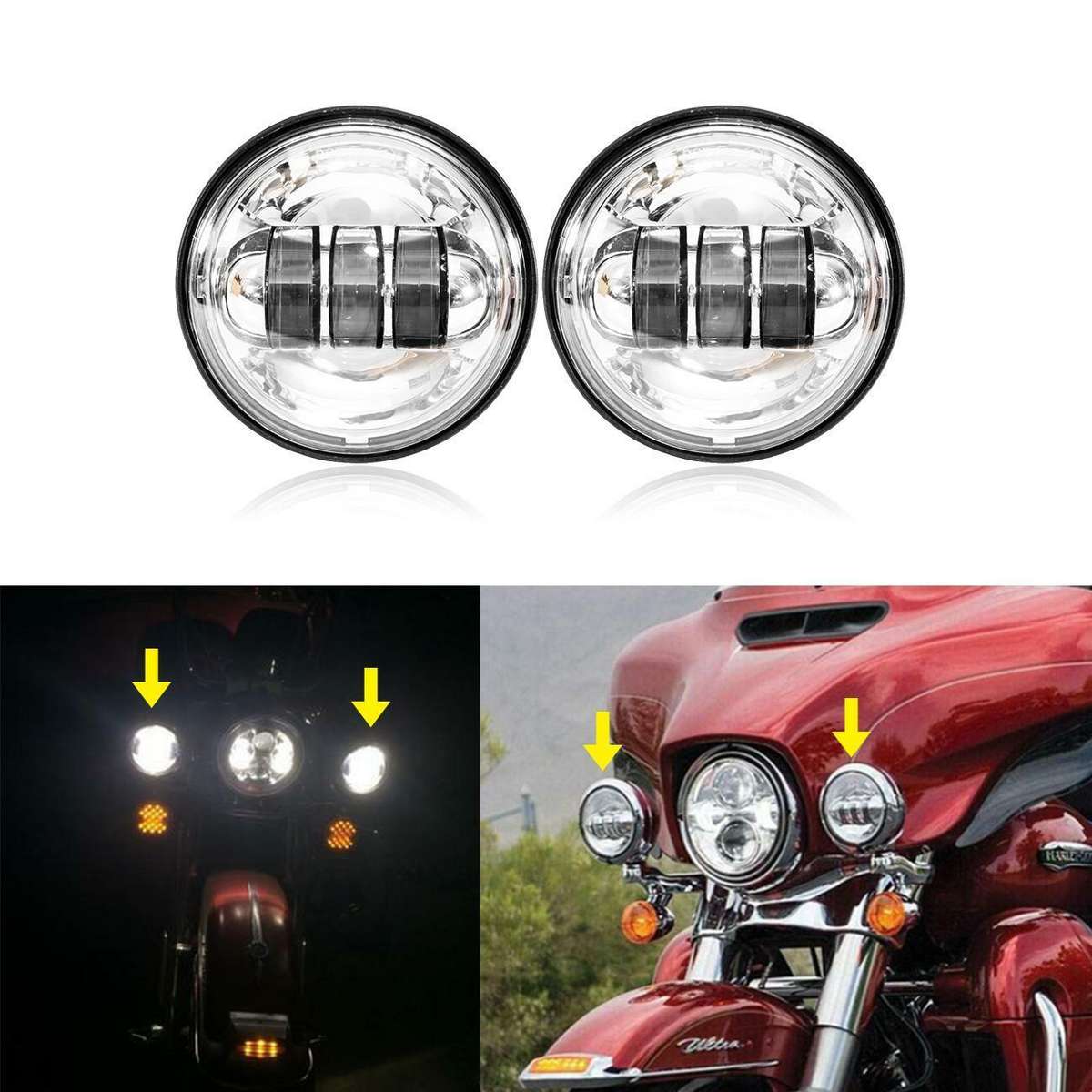 4-1/2 Inch 4.5'' Chrome LED Passing Light Housing Motorcycle Front Fog Lamp