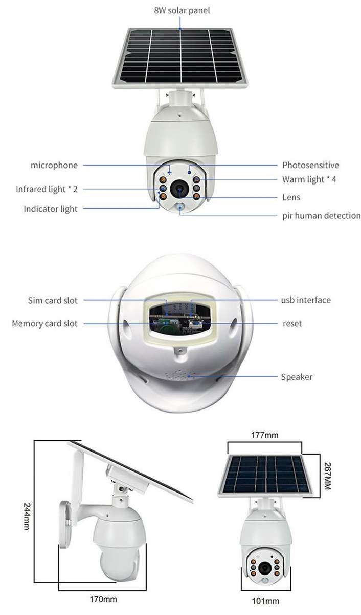 24/7 Solar Powered 4G Security 128GB Flood Light LED PTZ Home Camera Outdoor