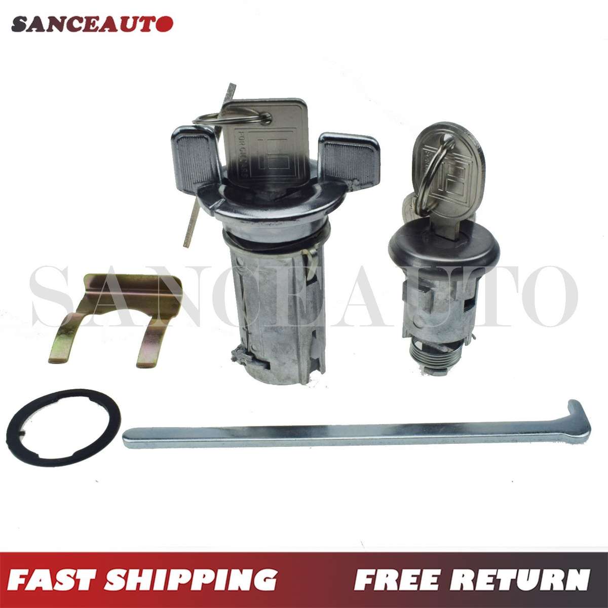 Chrome Ignition Switch & Trunk Lock Key Cylinder Set W/ Keys FOR Buick Cadillac