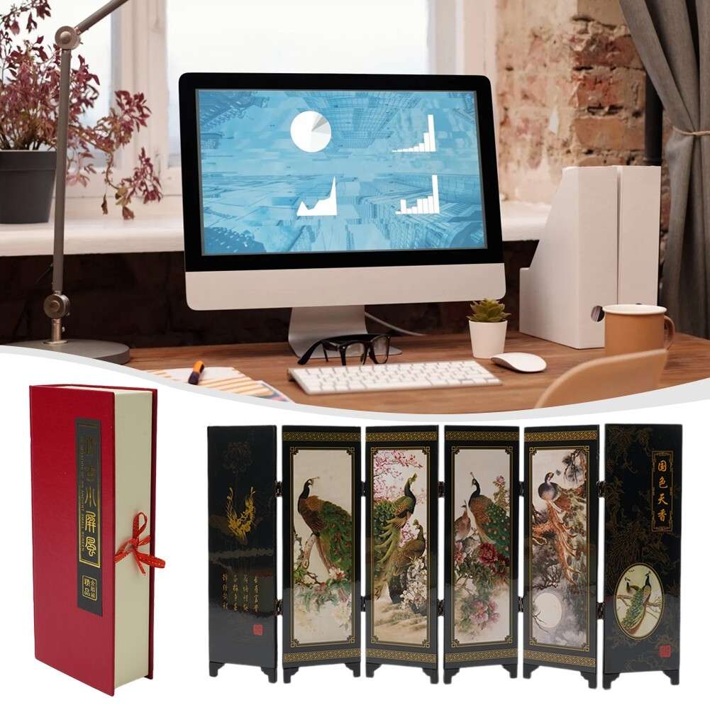 Wooden Foldable Panel Peacock Screen Commemorative Wood Partition Room Divider