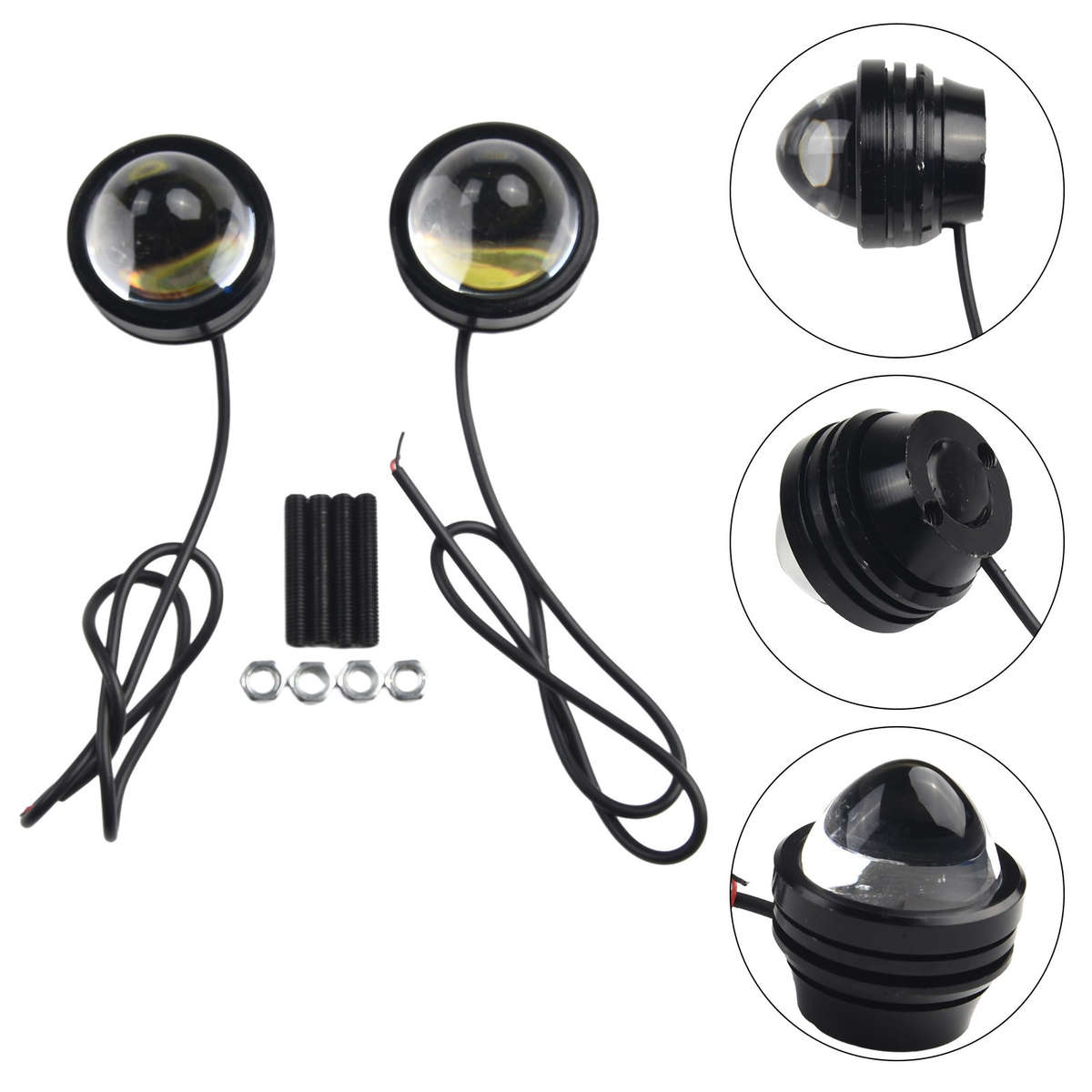 2x White 12V-24V High Power Bull Eye LED Projector Car Daytime Fog Light Alloy