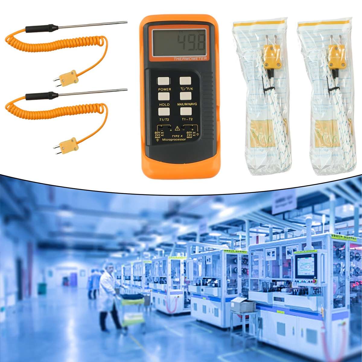 Dual Channel K-Type Digital Thermocouple Thermometer 6802 II 4x Probes ,HVAC