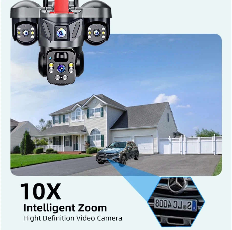 V380 Pro Outdoor PTZ  SIM Card 4G Solar Camera Home Security Triple Lens Camera, tow-way audio
