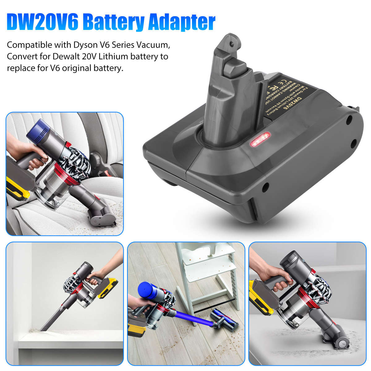 Adapter Converter for Dewalt 20V MAX Battery DCB205 for Dyson V6 Series
