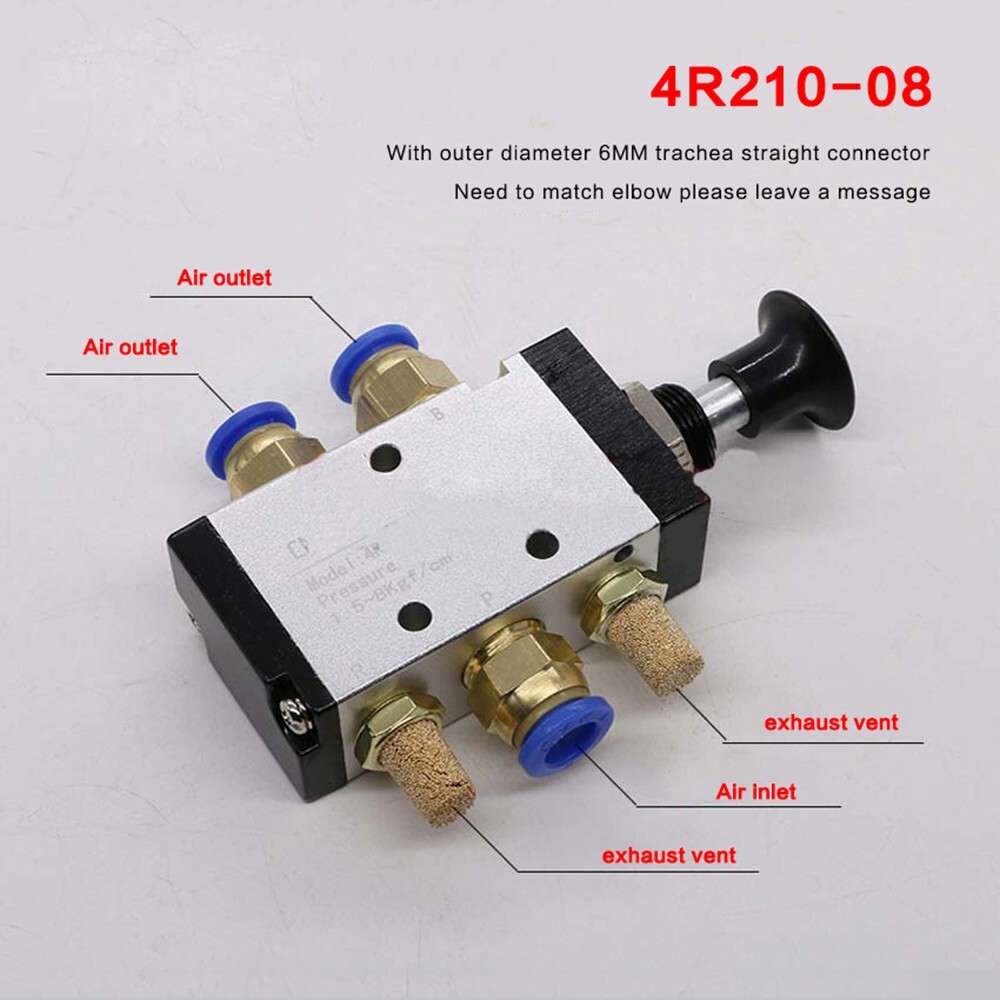 4R210-08 Hand Push Pull Pneumatic-Air Valve 5 Ways 2 Pos 1/4"BSPT & Connector