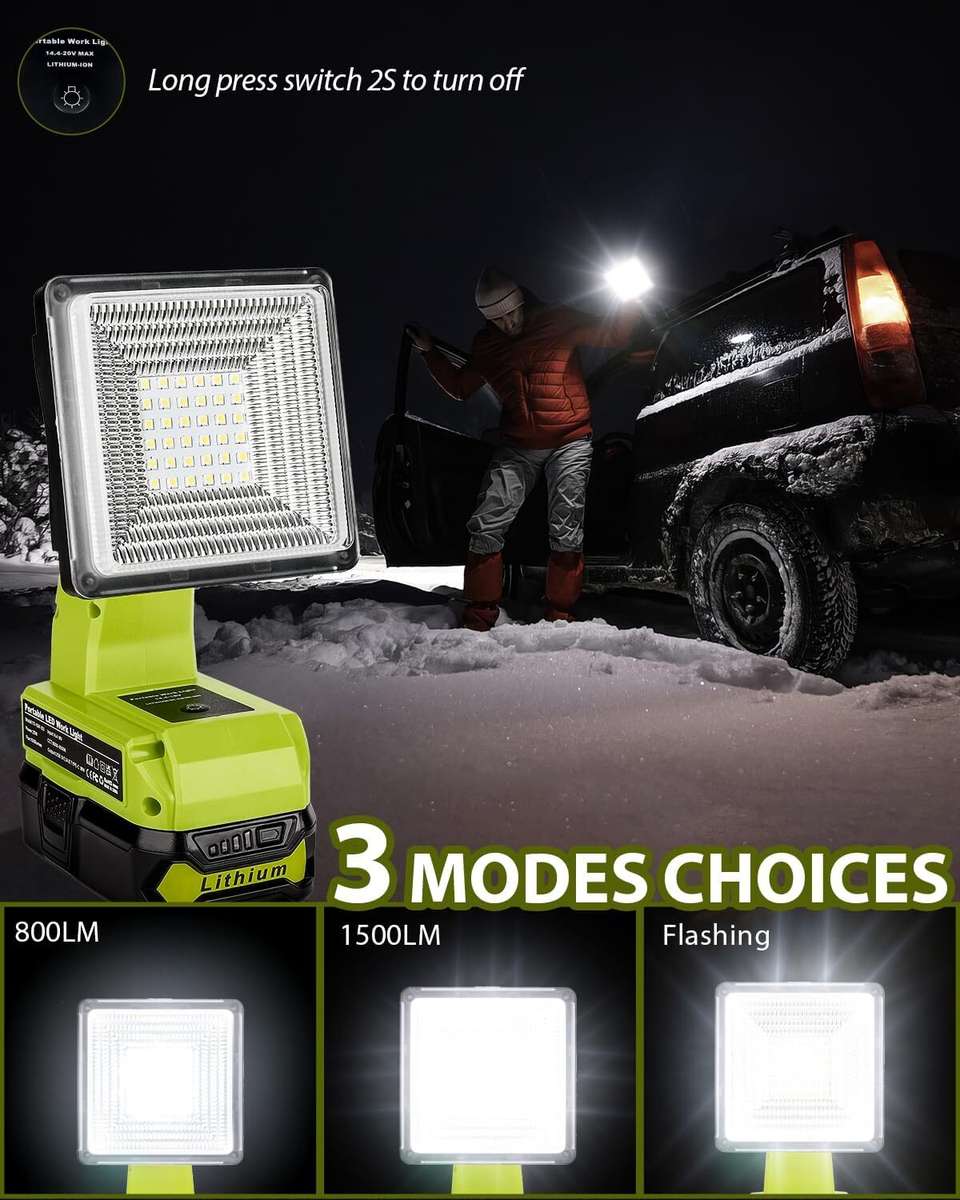 Cordless LED Work Light for Ryobi 18V Battery 15W LED Floodlight Emergency Lamp