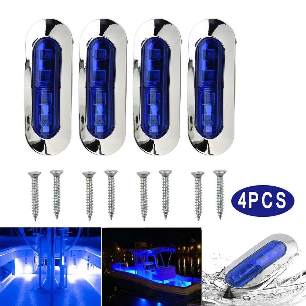 Marine Boat 12-24V 4 LED,Accessories Blue Cabin Deck Courtesy Lights RV-Trailer