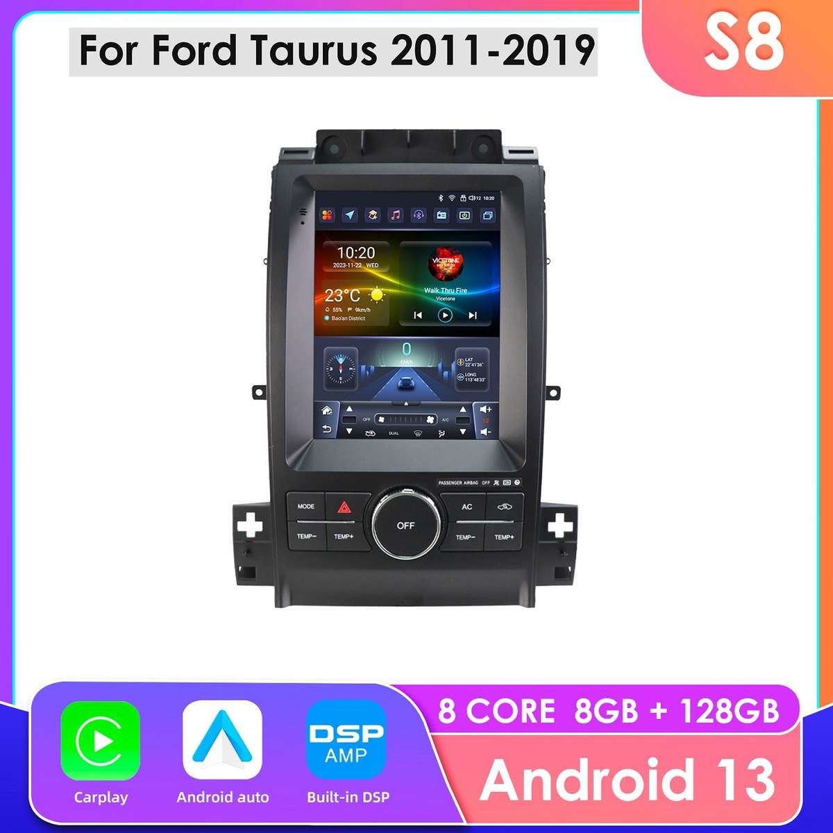 9.7" Screen For Ford Taurus 2011-2018 Android14 CarPlay Stereo Radio 8+128GB GPS