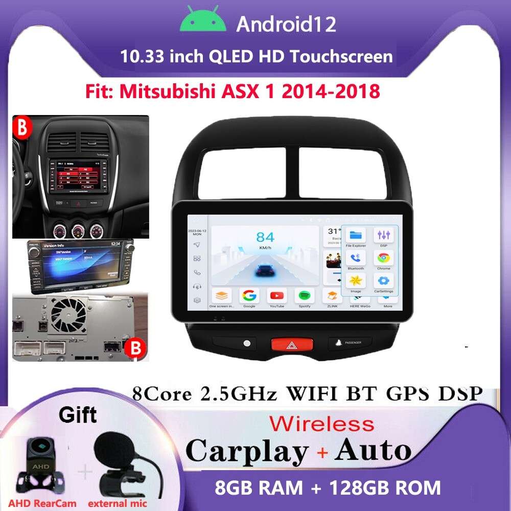 10.1" Android12 Carplay Radio GPS AUX Stereo For 2014-2018 Mitsubishi ASX1 RDS