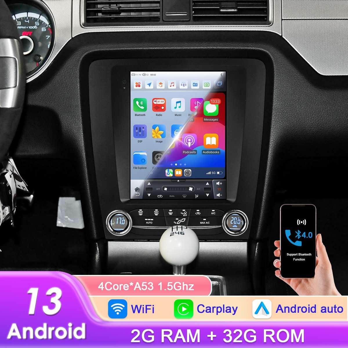 For 2010-2014 Ford Mustang 9.7" Vertical Screen Android Radio Stereo GPS Carplay