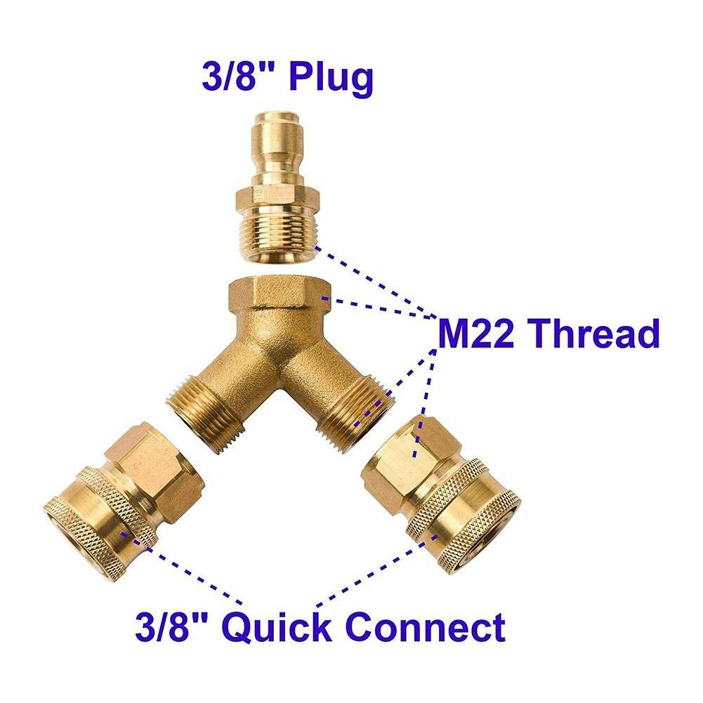 3/8 Fitting Pressure Washer Tee Splitter Coupler 5000PSI Brass 4.0 GPM