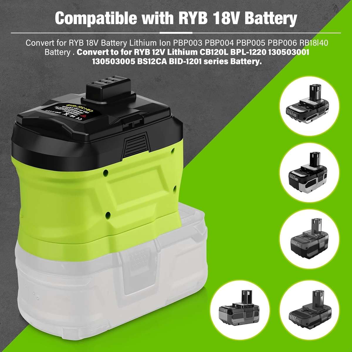 Battery Adapter for Ryobi 18V Li-ion Battery Convert to for Ryobi 12V Power tool