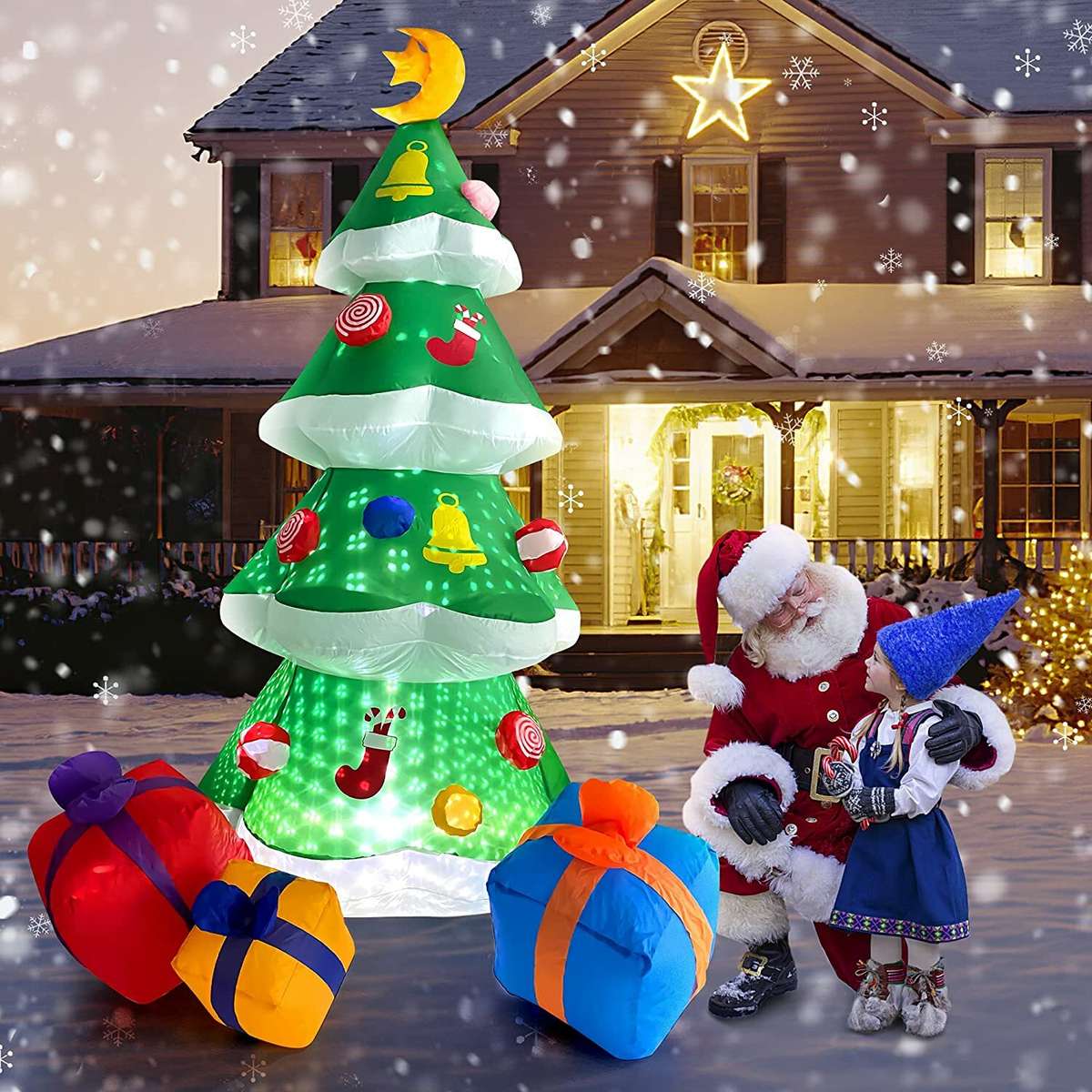 7FT Inflatable Christmas Tree Santa Decor w/LED Lights Outdoor Yard Decoration