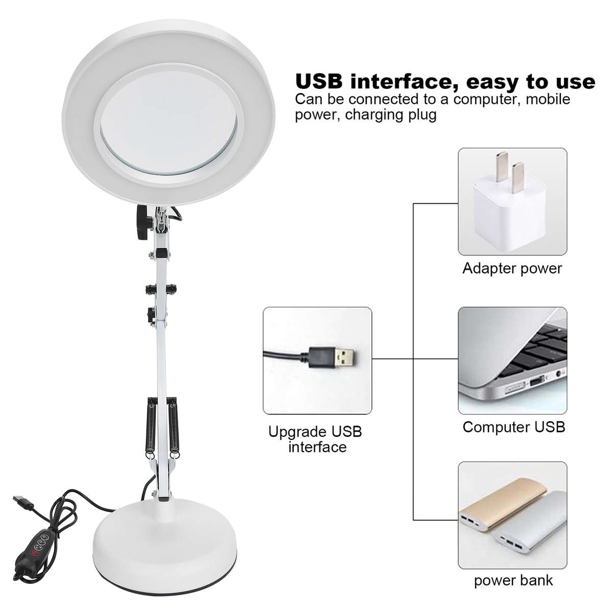 5X Magnifying Glass Lamp LED Chips With USB Interface 3000?6500K For Manicur CHW