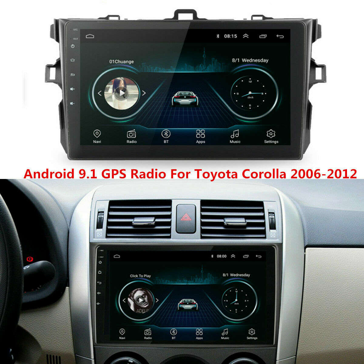 9" For Toyota Corolla 2006-2012 Apple Carplay Android 11 Car Stereo Radio GPS