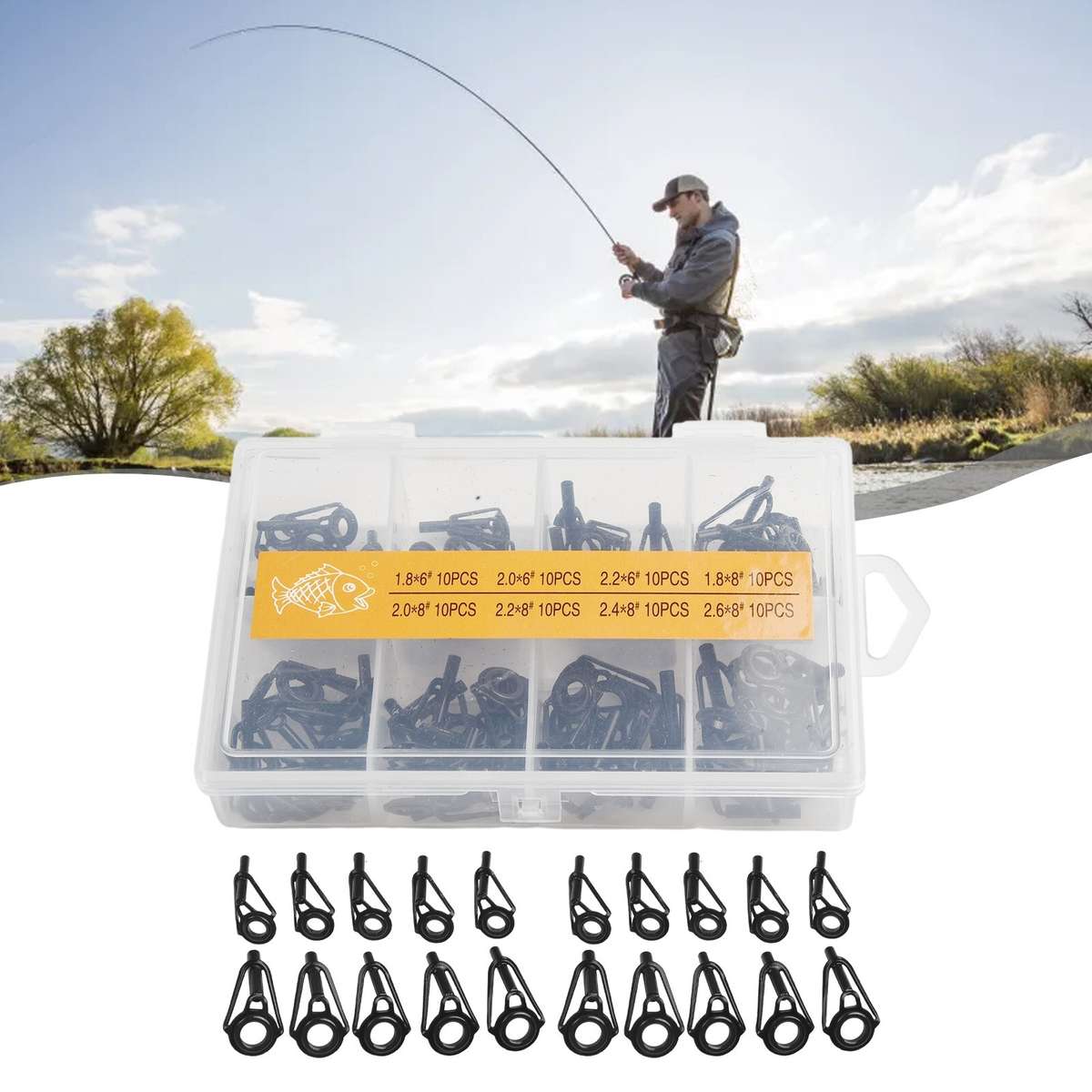 80pcs Fishing Rod Guide Tip Repair Kit,Rod Eye Replacement Ceramic Guide Ring