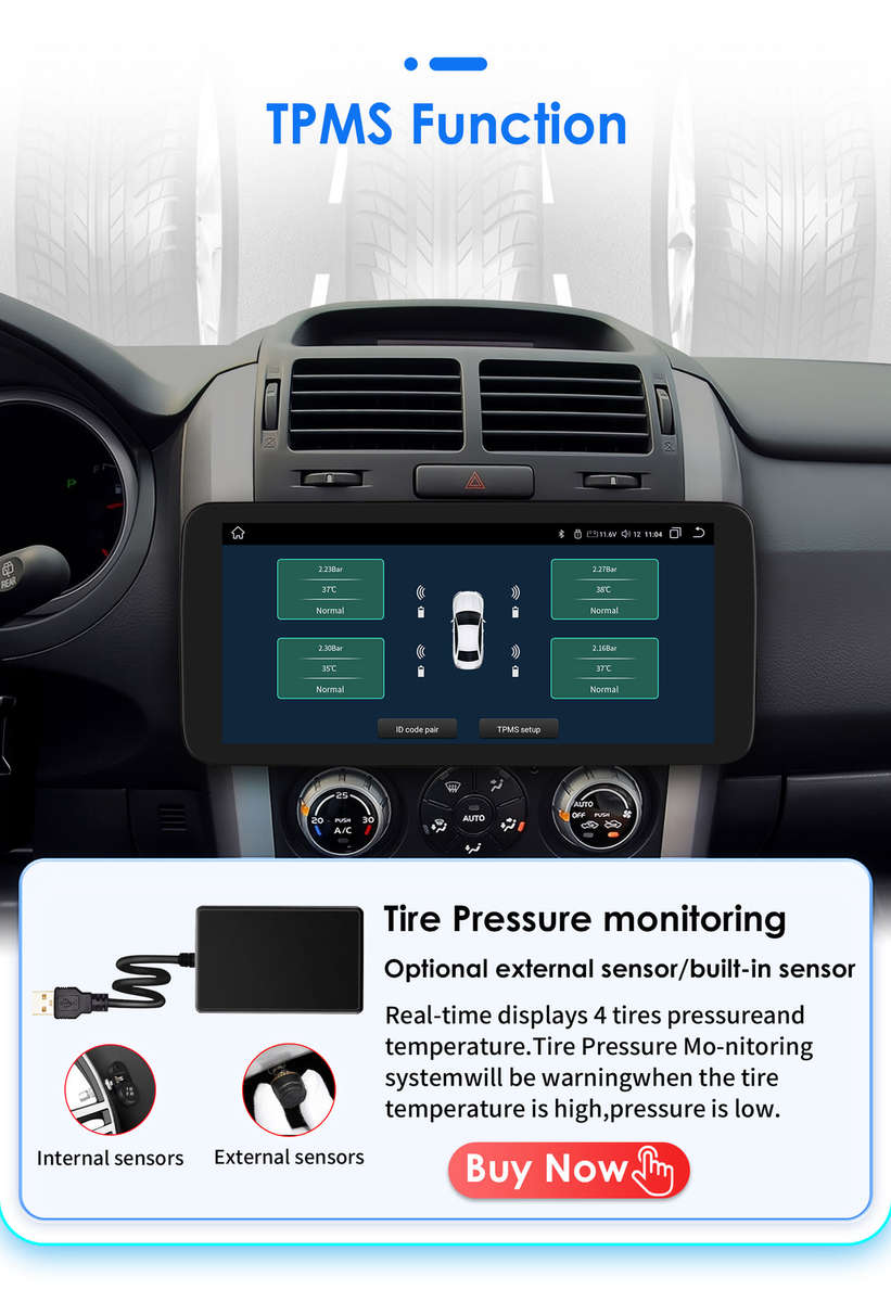 10.33" QLED Screen 2 DIN 4+32GB Android 12 CarPlay GPS Stereo Player WiFi BT DSP