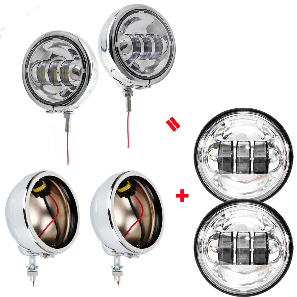 4-1/2 Inch 4.5'' Chrome LED Passing Light Housing Motorcycle Front Fog Lamp