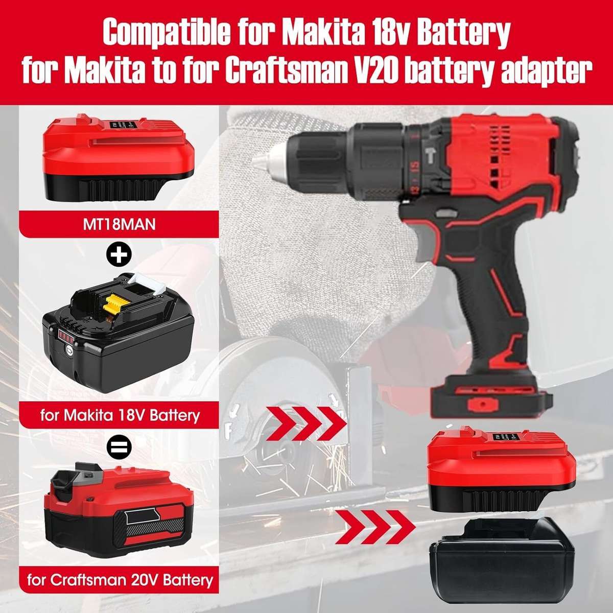 Adapter For Makita 18V Li-ion Battery Convert To for Craftsman 20V Tool MT18MAN