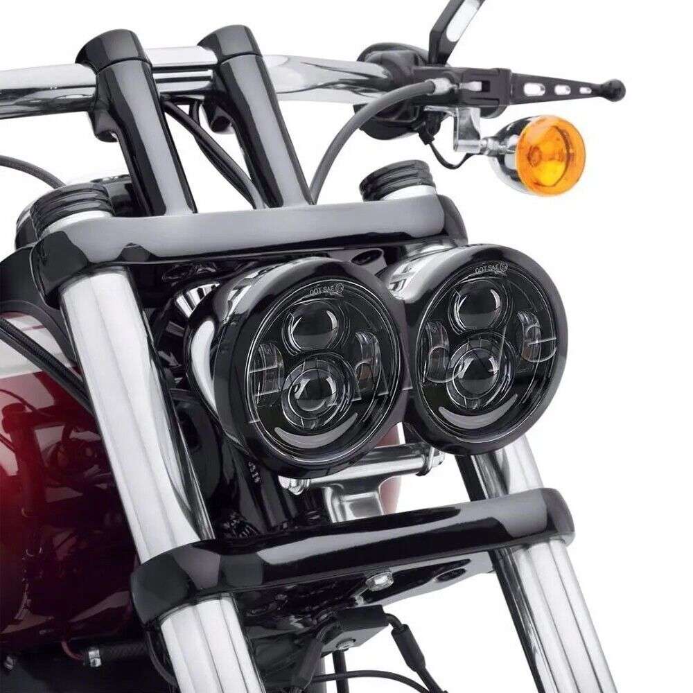 2X 4.65" Dual LED Headlight Hi/Low Beam w/Angel eyes DRL For Harley Dyna Fat Bob