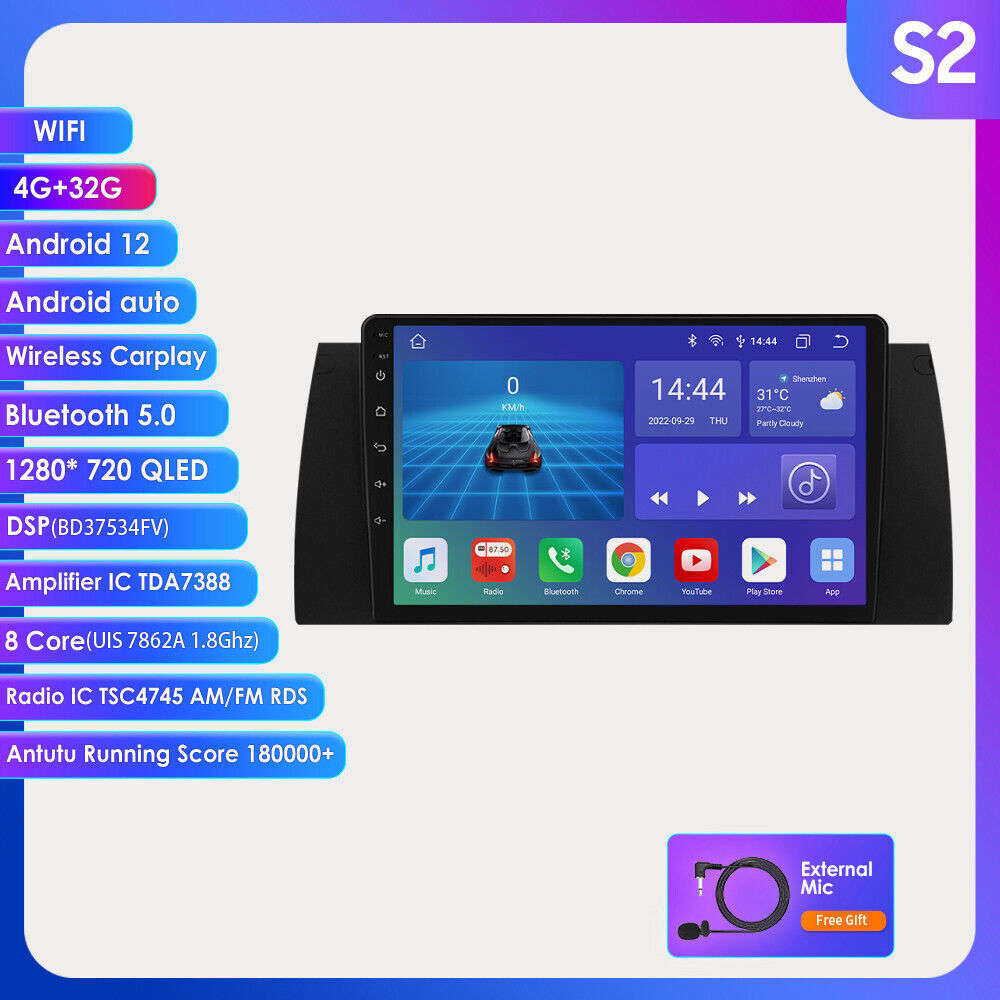 For BMW X5 E39 E53 GPS Navi Android12 9" Car Play Radio Player Carplay Octa Core