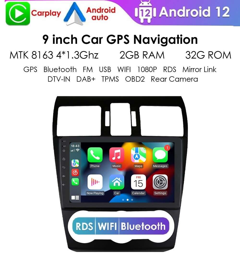 9"For Subaru Forester Impreza 2013 2014 2015 Android 12 Car Stereo Radio CarPlay