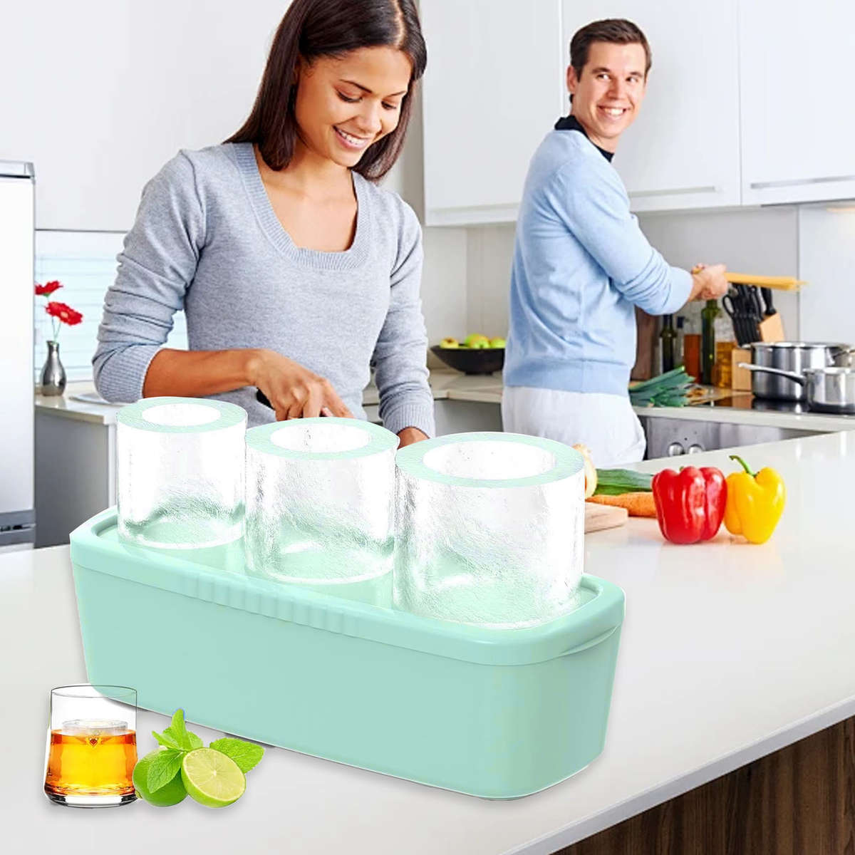 Ice Cube Tray For Tumbler Easy To Release Fill 3 Sizes Silicone Hollow Cylin CHW