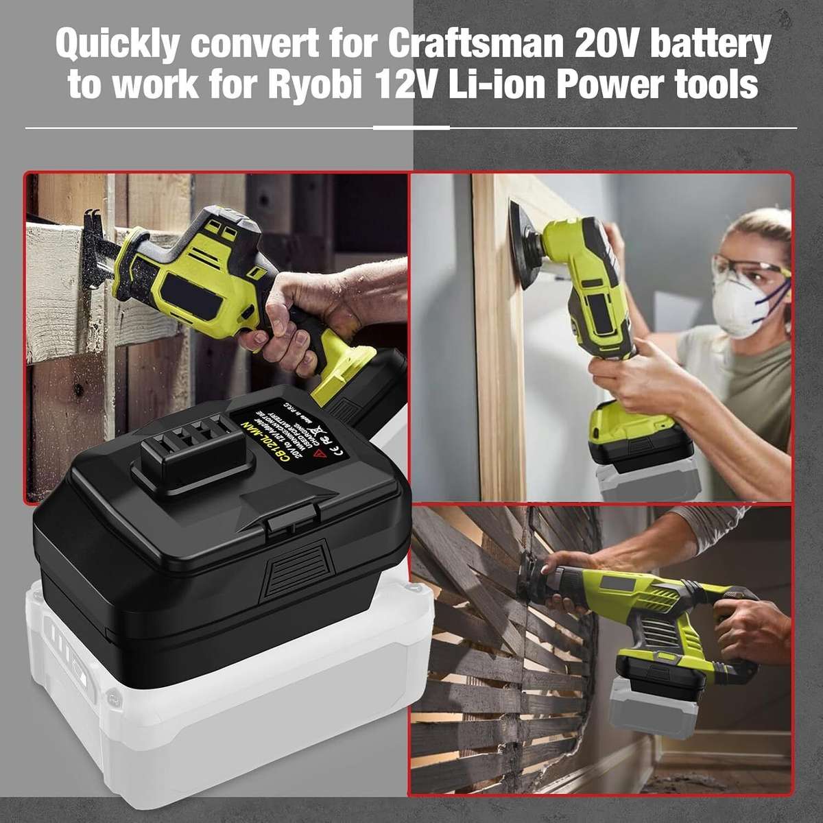 Adapter for Craftsman 20V Li-ion Battery Converter to for Ryobi 12V Power tools