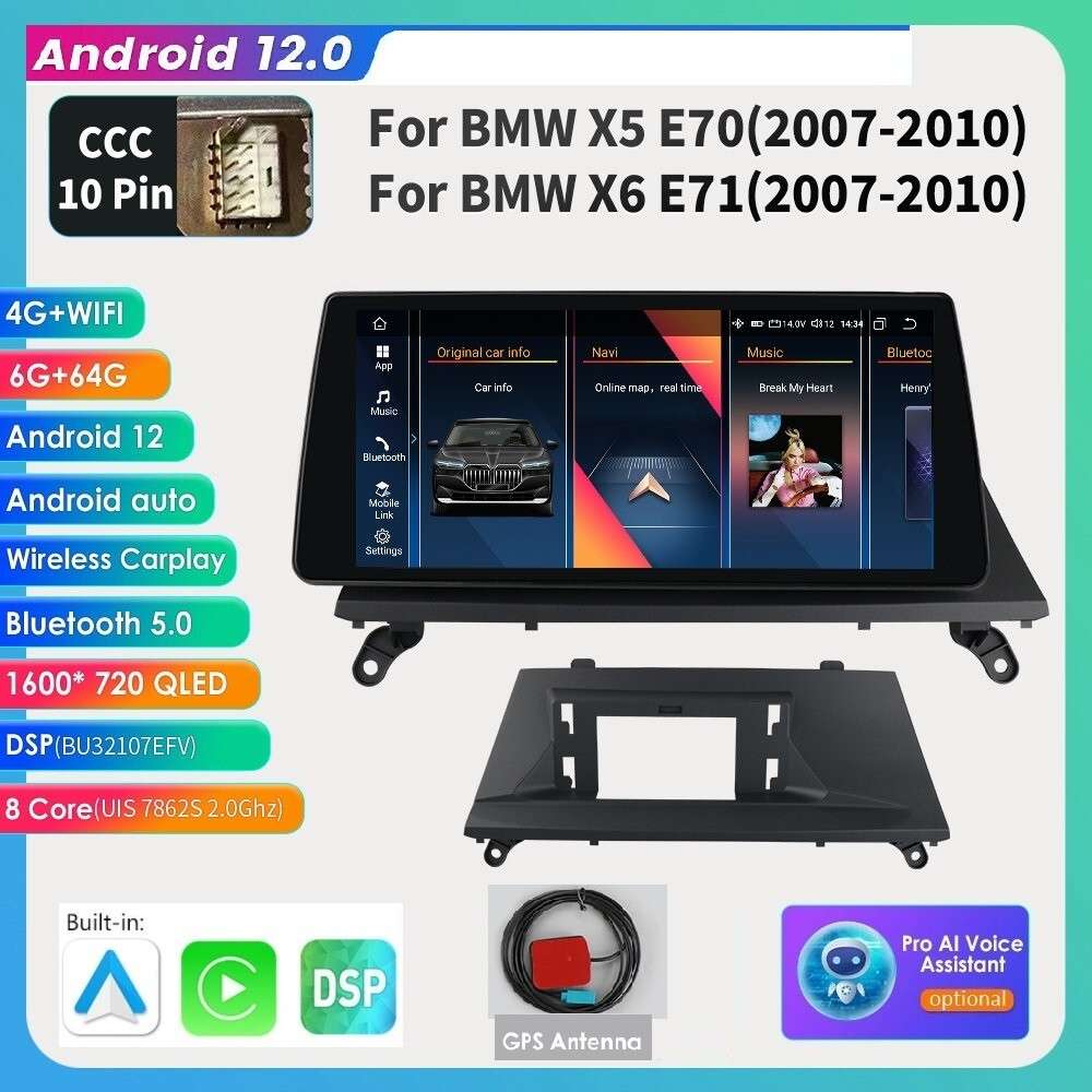 10.33" Android 6G+64GB Car GPS Radio DSP CarPlay For BMW X5 E70 X6 E71 CCC 07-10