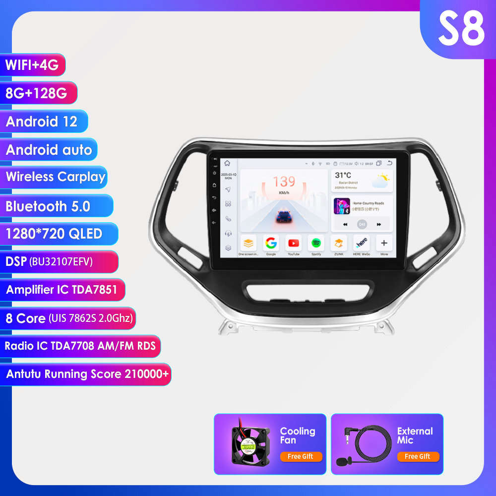10" Android 13 Carplay Stereo GPS For Jeep Cherokee 2013-2018 DSP Radio 8+128GB