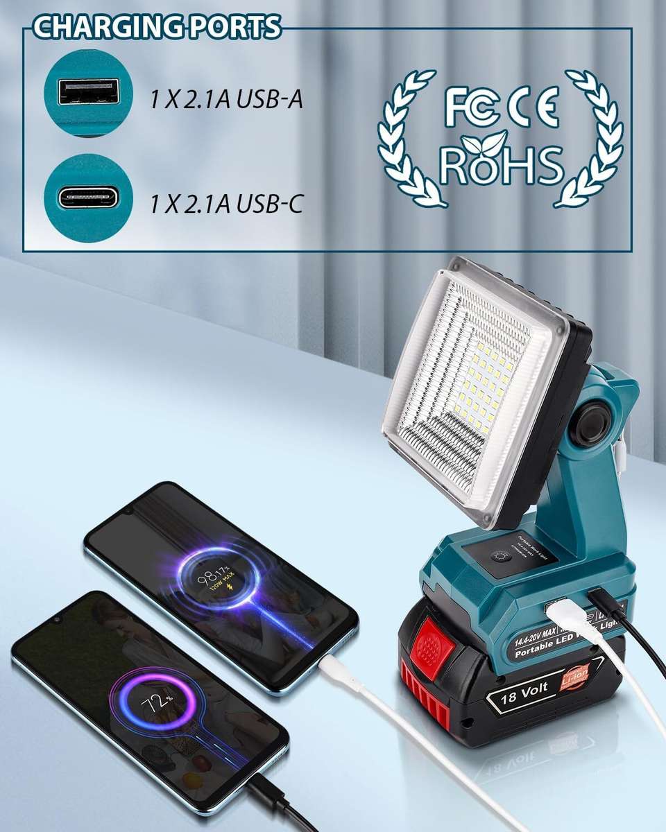 Cordless LED Work Light for Bosch 18v Emergency Lamp Jobsite Light Flashlight