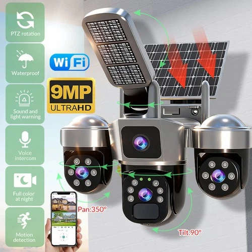 Solar Battery Wireless WiFi Outdoor Pan/Tilt Home Security Camera 9MP HD w/ 32GB