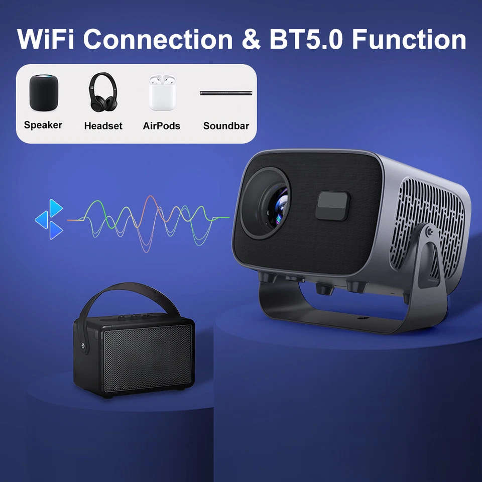 4K Smart Projector with WiFi Auto Focus Portable Home Theater