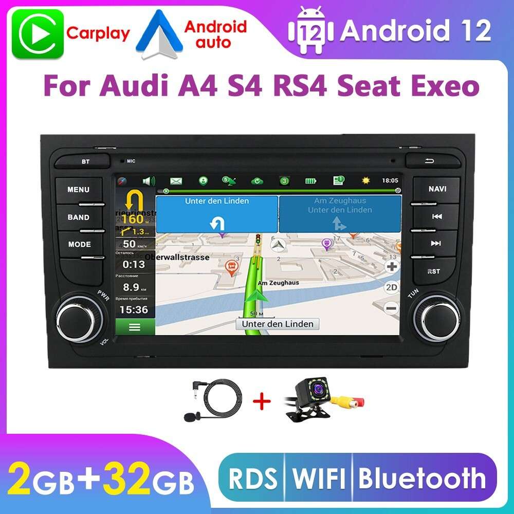 Android 12 Car MultiMedia GPS Navigation BT Stereo Radio for AUDI A4 RS4 S4 B6 7