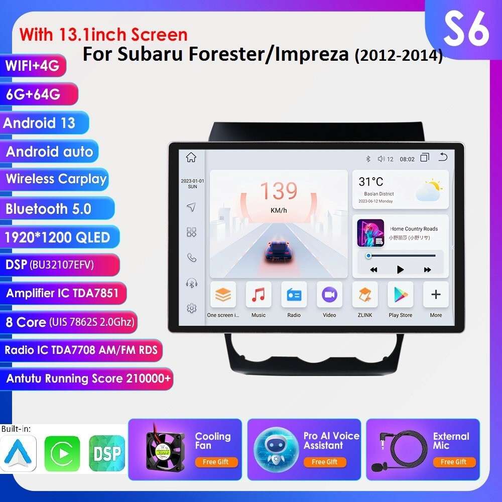 13.1" For Subaru Forester Impreza 2012-2014 Android CarPlay Car Stereo Radio GPS