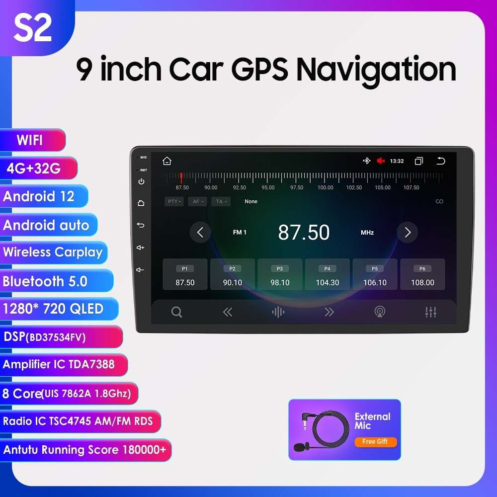 8Core Android 12 9'' Car Stereo GPS Navi Headunit CarPlay Radio WiFi DSP 4G+32GB