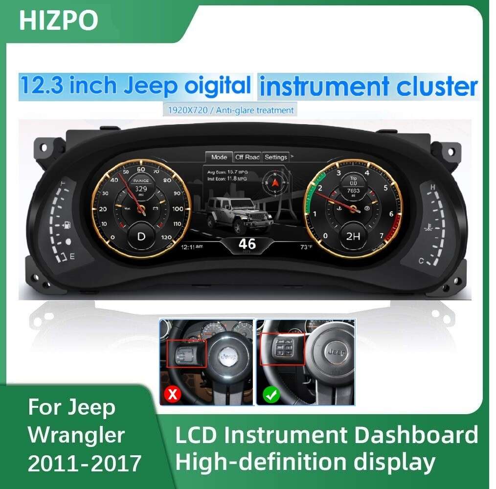 12.3" Display For Jeep Wrangler 2011-2017 Digital Cluster Instrument Speedometer