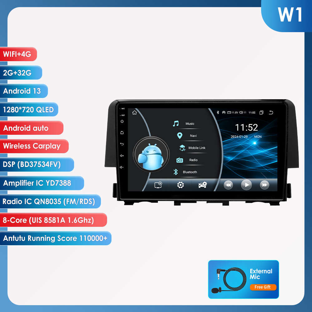8-Core Android 13 Car Stereo Radio 9" for Honda Civic 2016-2021 CarPlay GPS DSP