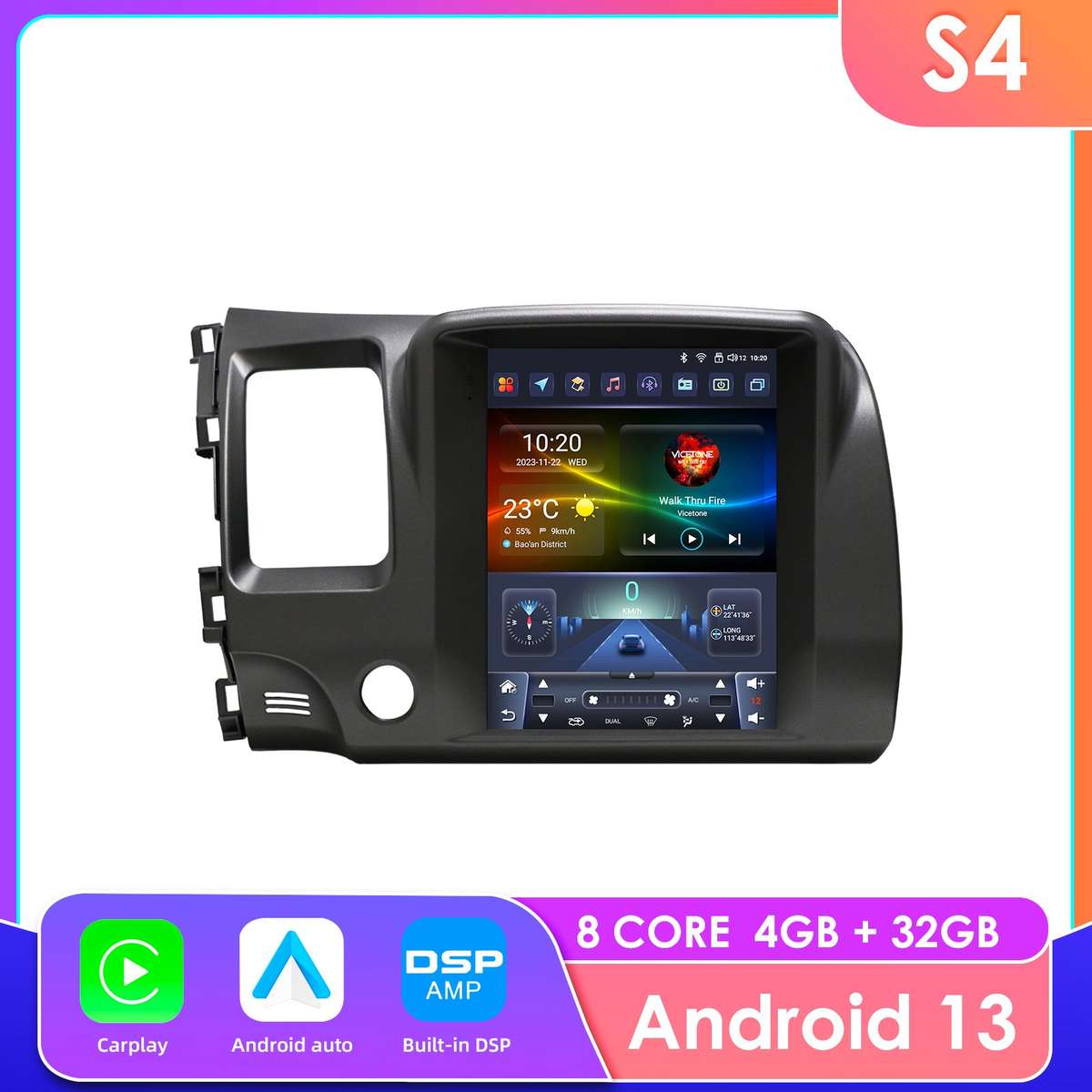 9.7" Screen For Honda Civic 2006-2011 CarPlay Stereo Radio 8Core Android 14 GPS