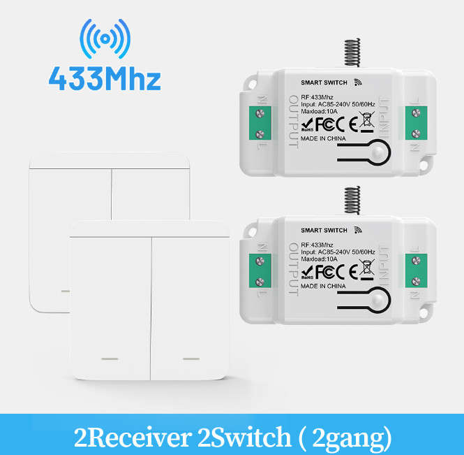 Light Switch Remote Control Set With 2 Receivers For Various Applications