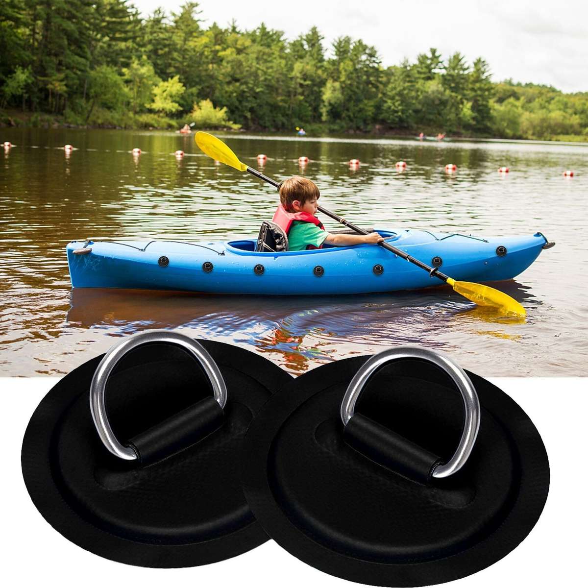 6pcs Black Stainless Steel D-Ring Patch For Inflatable Boat for KAYAK Dinghy