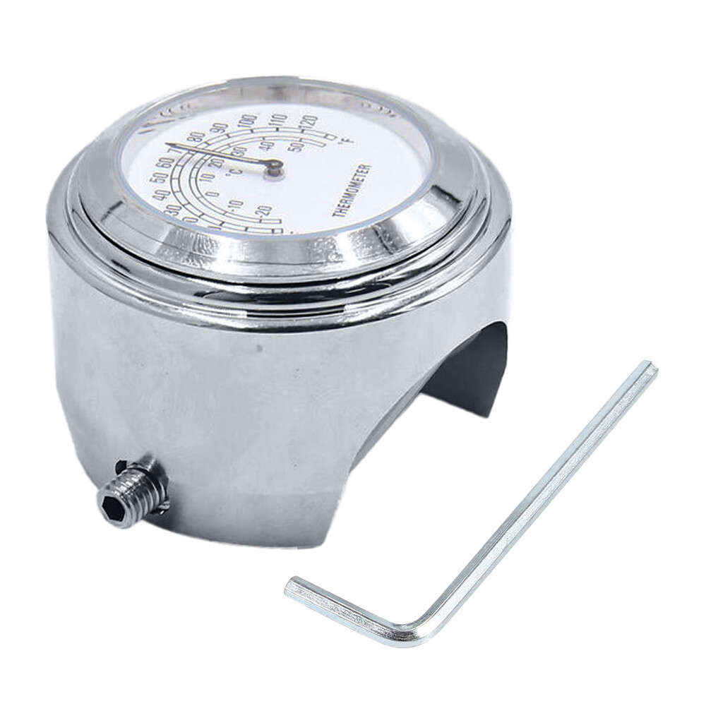 7/8" 1" Universal Motorcycle Handlebar Chrome Mount Dial Clock & Thermometer New