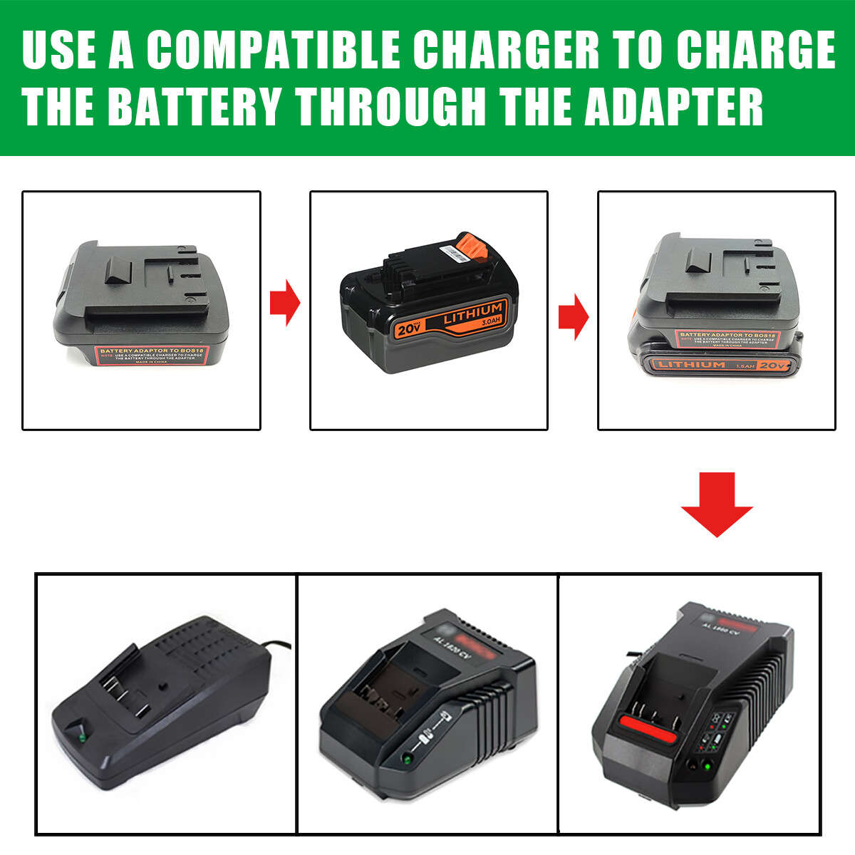 Adapter for Black Decker 20V Li-ion Battery Convert to for Bosch 18V Power Tool