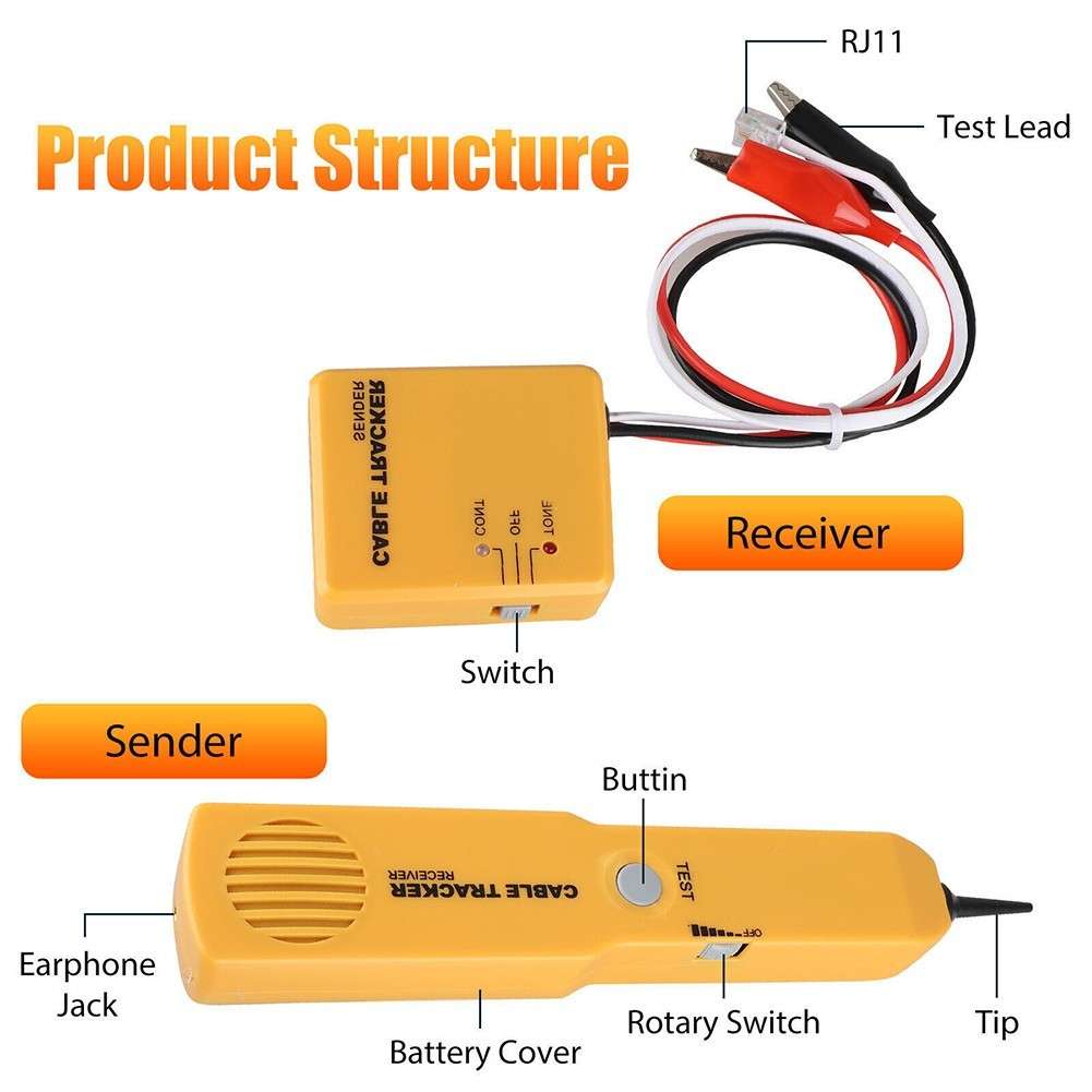 Network Cable Tester RJ11 Line Finder Toner Electric Wire Tracer Pouch