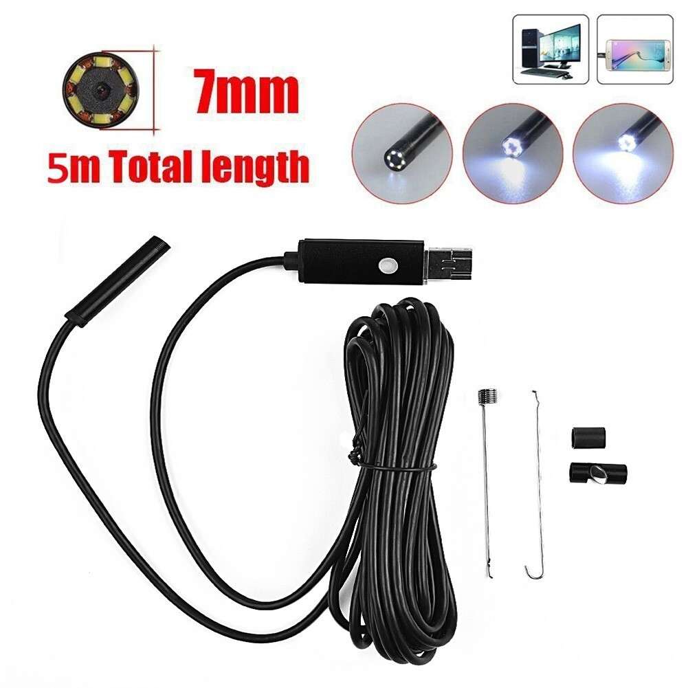 5M-Pipe Inspection 7mm Camera-Plumbing Waterproof USB Drain Endoscope Sewer