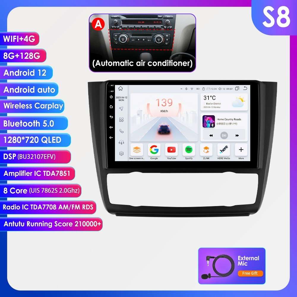 8+128G Android12 For BMW 1 Series E88 E82 E81 Car GPS Stereo Radio Carplay 8Core