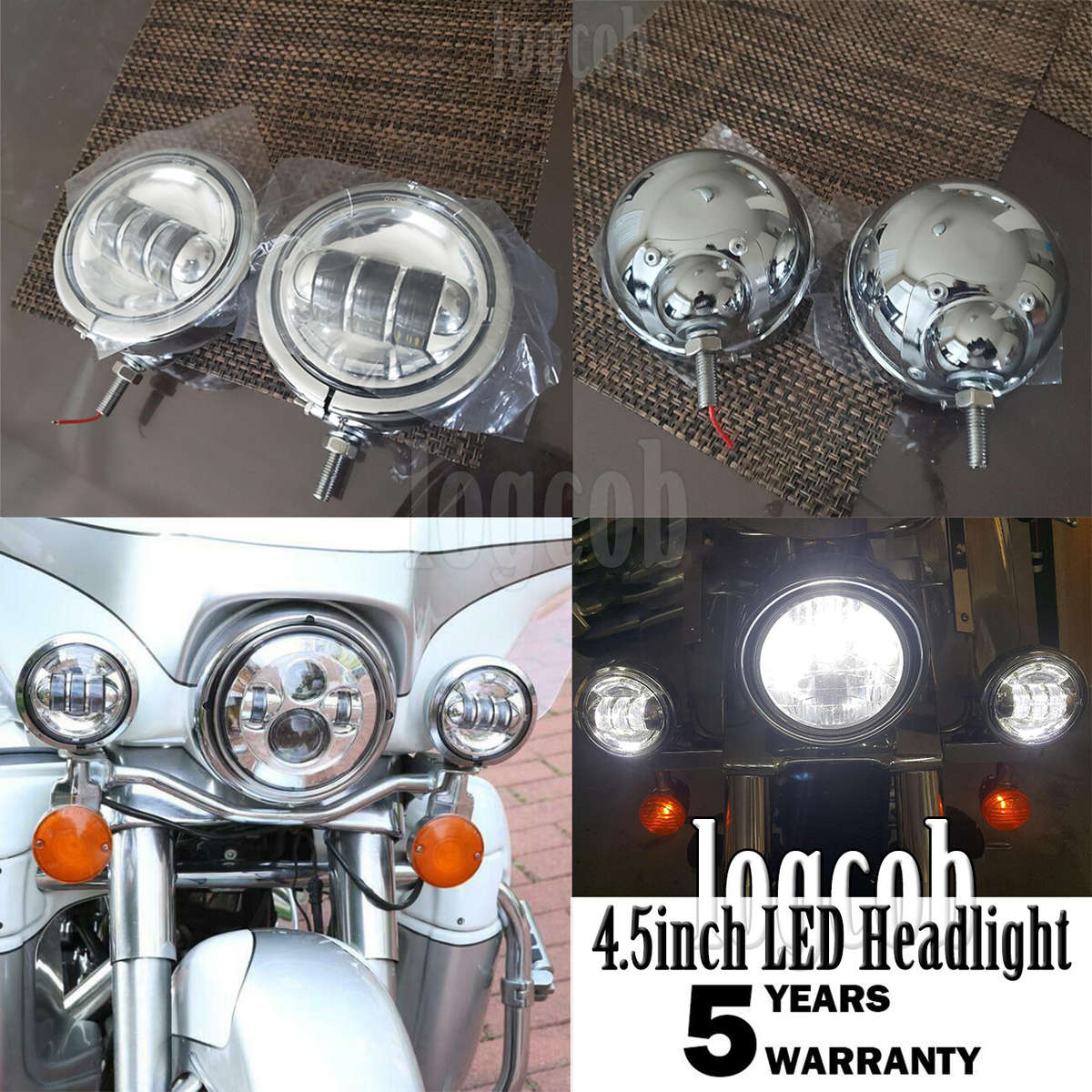 4-1/2 Inch 4.5'' Chrome LED Passing Light Housing Motorcycle Front Fog Lamp